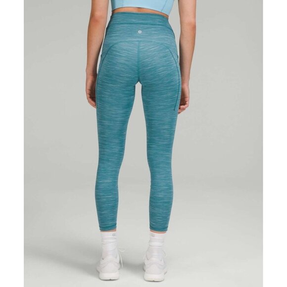 LULULEMON leggings power thru high rise 25" heathered capture blue workout 8 - Picture 4 of 11